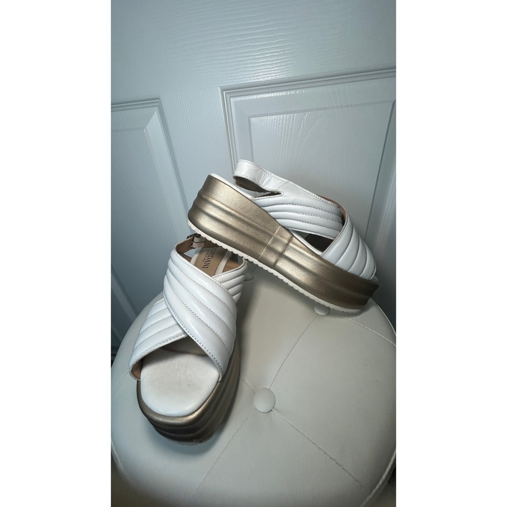Cordani Platform Sandals Womens EU 40 US 9 White Gold Leather Slingback Italy